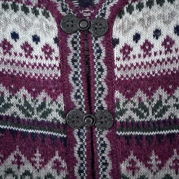 Vintage Nordic Fair Isle Cardigan sz M-L - Burgundy/Cream - Picture 3 of 9